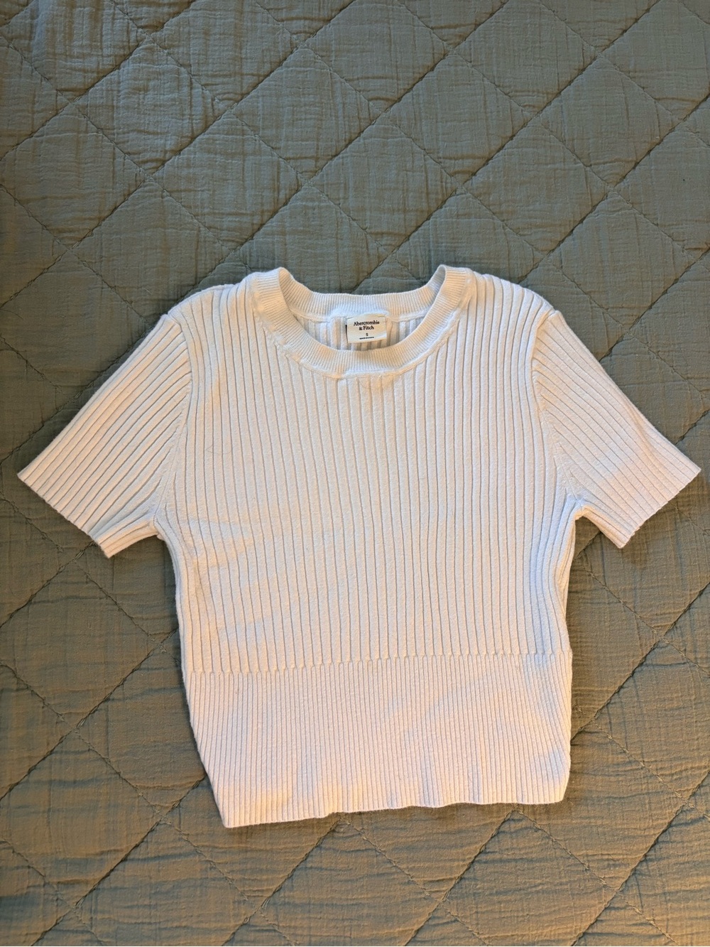 Abercrombie & Fitch Cream Ribbed Short-Sleeve Top